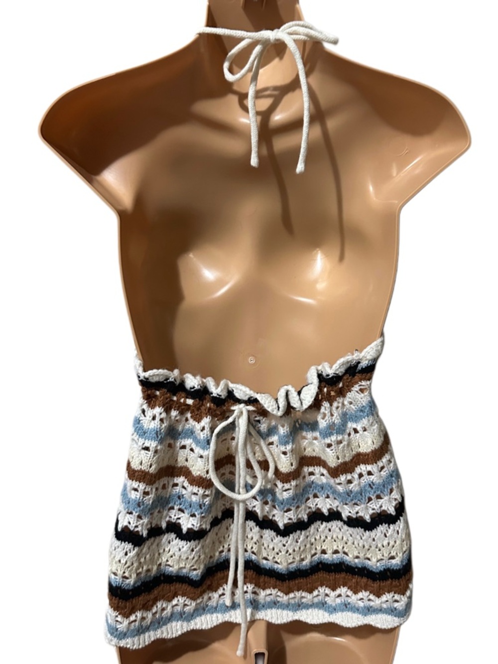 Rock & Roll Denim Halter Knit Multi Colored Tie Top - Picture 2 of 9